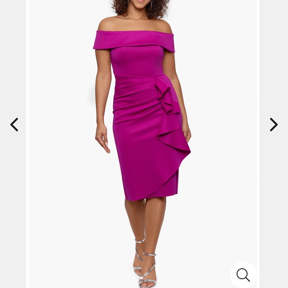 Xscape Off the shoulder side rouch dress